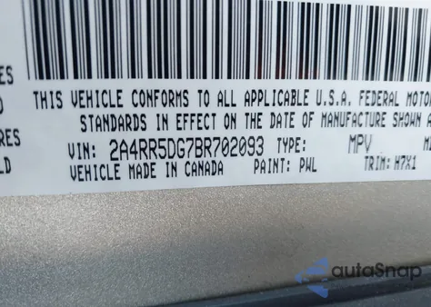 2011 Chrysler Town & Country Touring из США, поврежденный, VIN 2A4RR5DG7BR702093